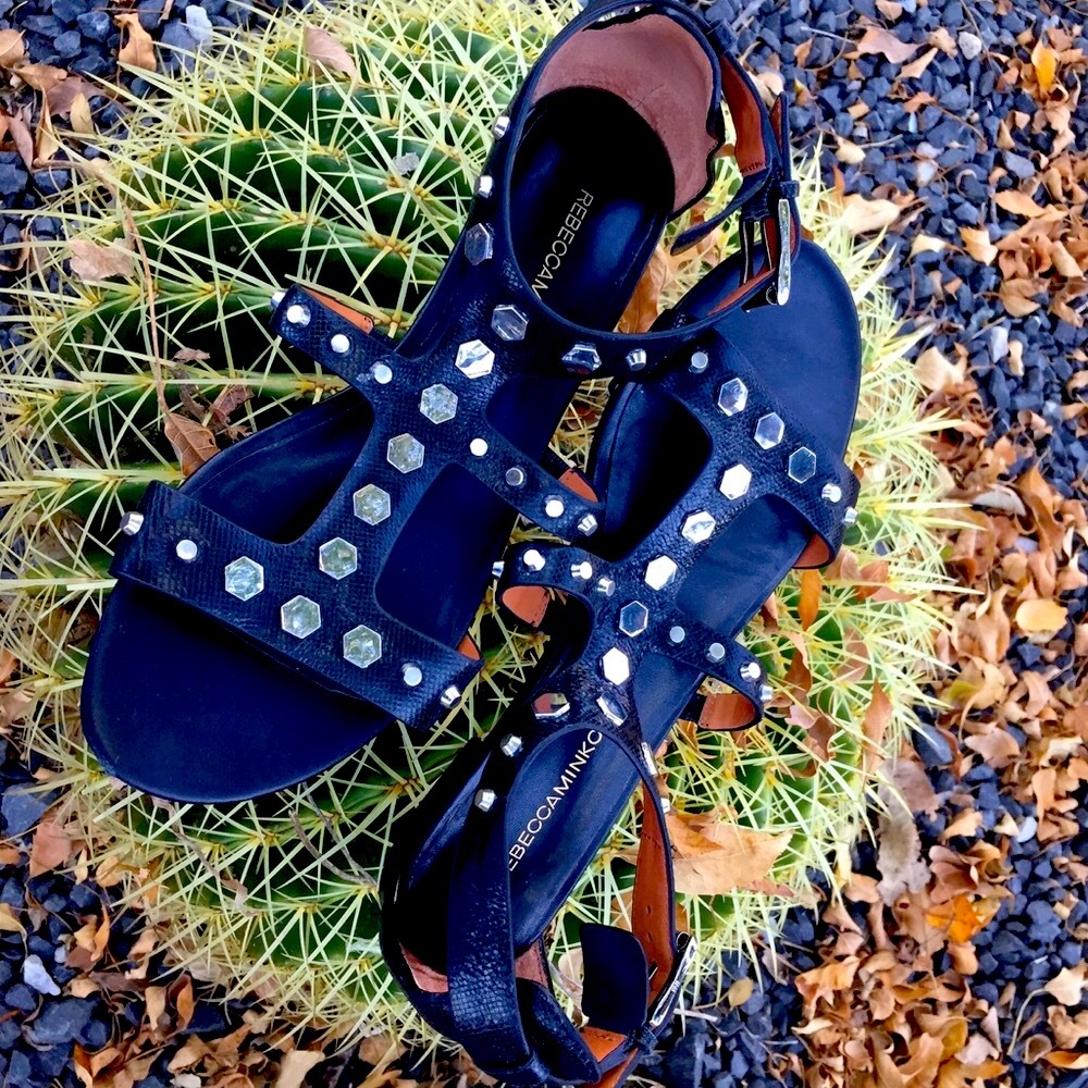 Rebecca Minkoff Studded Blk Leather Scandals S 7.5